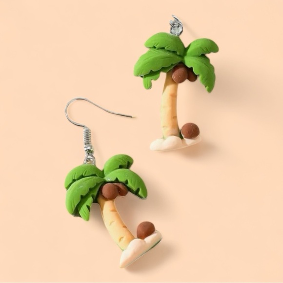 Clay Art Palm Tree Dangle Earrings - Picture 2 of 2